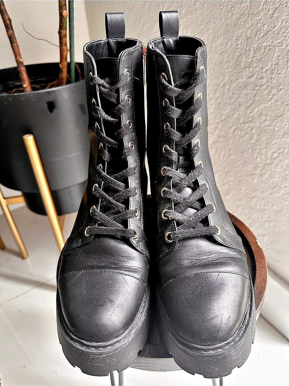Michael Kors Blake Leather Combat Boot Black Platform Boots